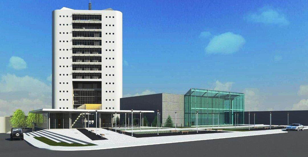 Edificio ETAPA EP y parque adyacente.